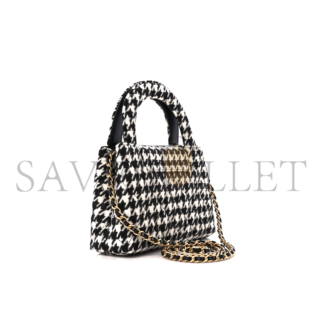 CHANEL MASTER TWEED HOUNDSTOOTH QUILTED NANO KELLY SHOPPER (19*13*7cm) 